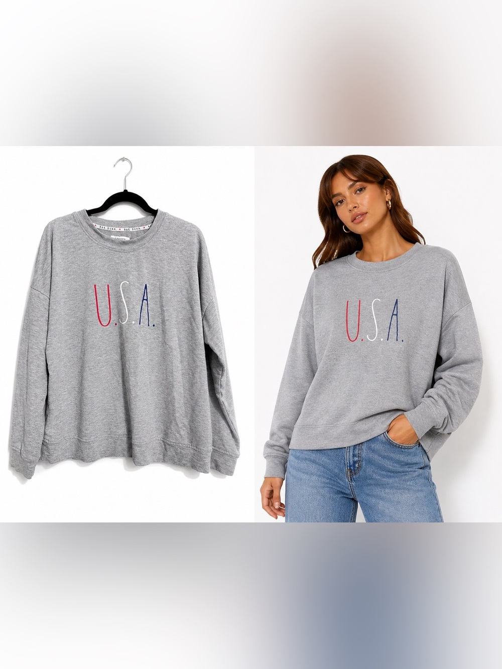 Rae Dunn Heather Gray Crewneck with Black Trim Detail